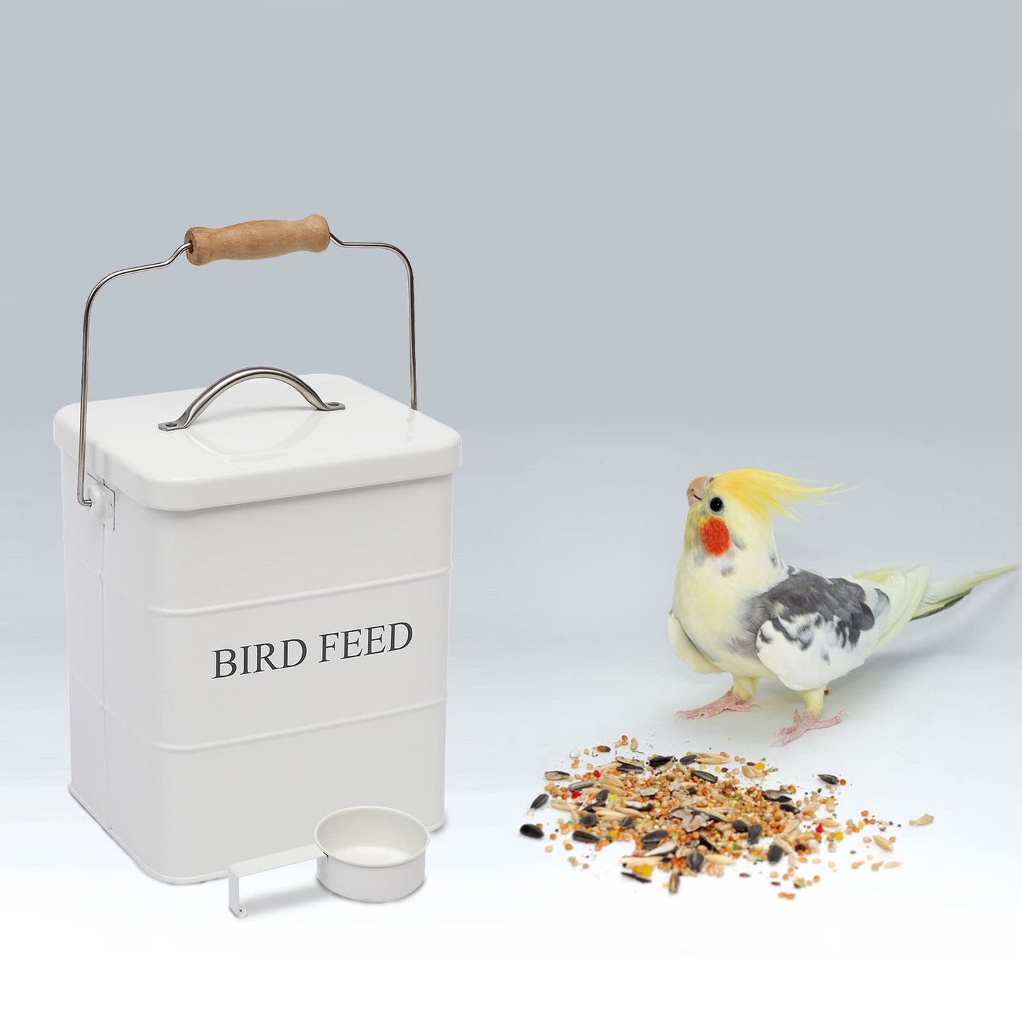 Geyecete Bird Feeder,Bird Food Jar Pet Food Storage Airtight Food Storage Container-White