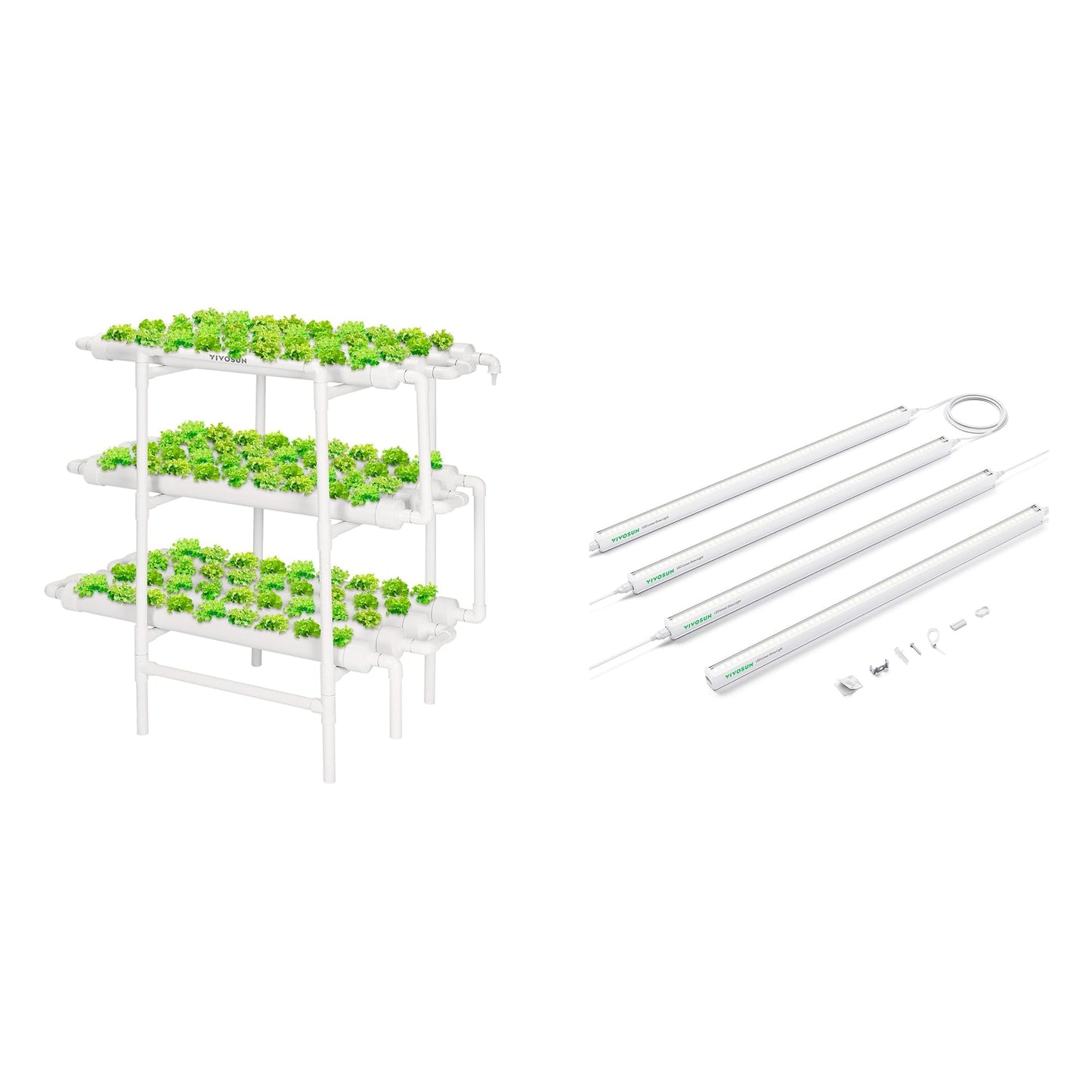 VIVOSUN Hydroponics Growing System 108 Plant Sites and T5 Linear Grow Lights, 5000K Full Spectrum LED Grow Lights for Indoor Plants, SGS Compatible, 15W/Bar, 2ft, 4-Pack