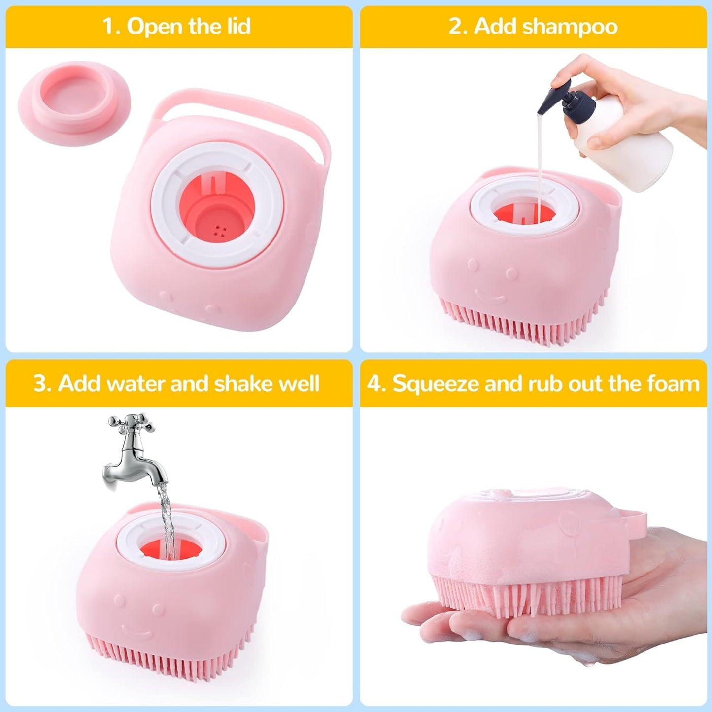 Qubccum 7 Pcs Cat Dog Brush Grooming Kits, Self-Cleaning Slicker Brush, Pet Nail Clipper and File, Flea Comb, Pet Shampoo Bath Brush, Pet Finger Toothbrush, Storage Bag (Pink)