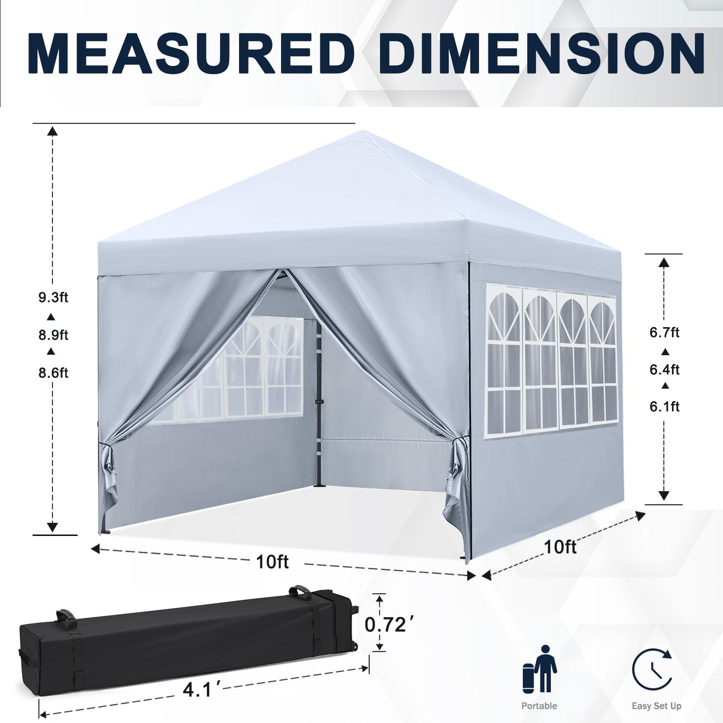 COOSHADE 10X10Ft Pop up Canopy Tent Enclosed Instant Folding Canopy Shelter with Elegant Church Window Outdoor Pavilion Cater Party Wedding BBQ Events Tent(White)