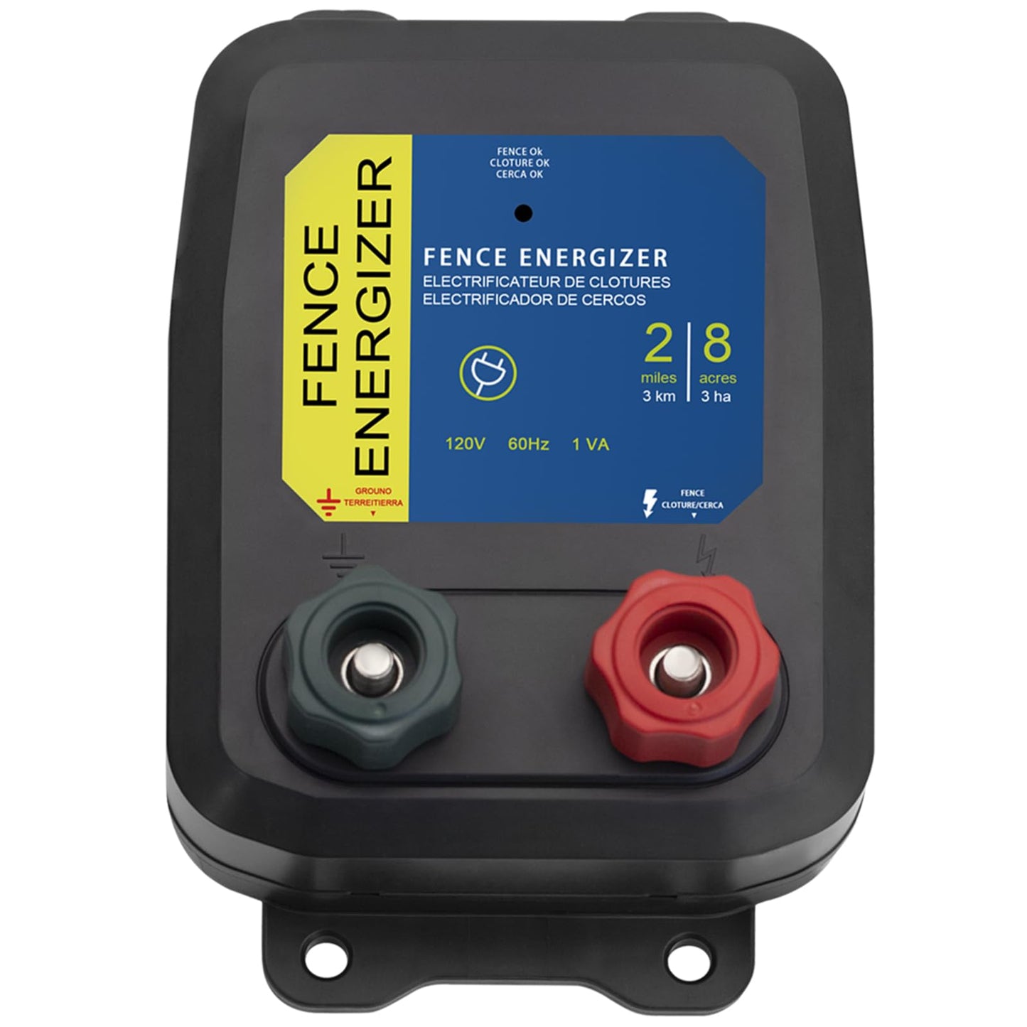 Electric Fence Energizer, 2-Mile/ 8 Acres Plug in Electric Fence Charger, Livestock Fence Charger for Dogs, Raccoons, Livestock, Squirrels, Chicken Coops, Skunks intruding, 0.1 Joule