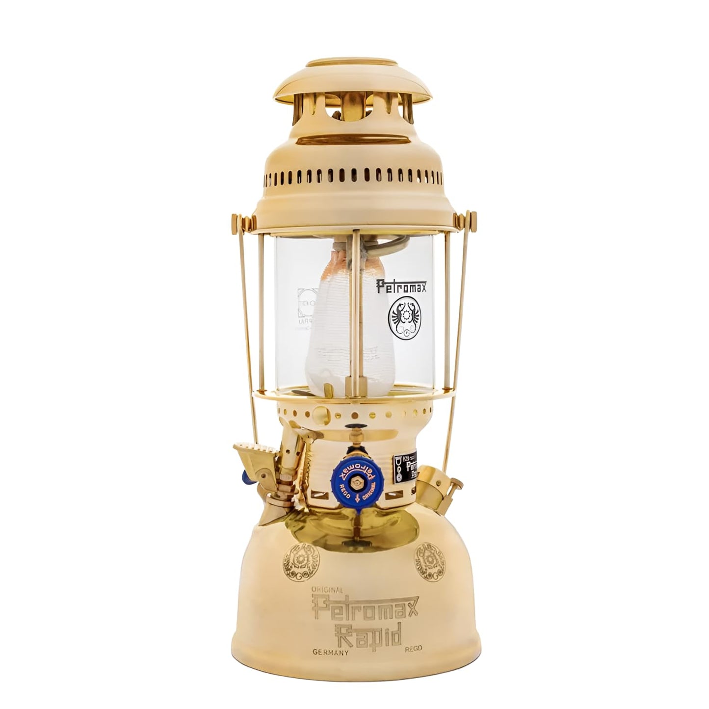 Petromax HK500 Pressurized Lantern, 500 Candlepower with 1 Quart Kerosene Tank for Home, Camping or Emergency Lighting, Hand Assembled High Pressure 400 Watt Lamp, Polished Brass