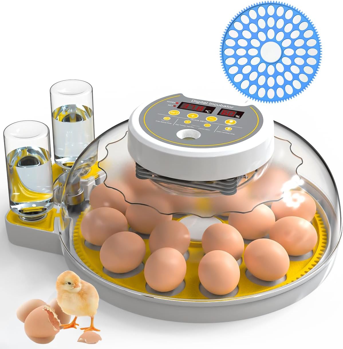 DEZHXHE 18/60 Incubator for Hatching Eggs, Egg Incubators with Humidity Display, Egg Candler, Automatic Egg Turner, Poultry Egg Incubator for Hatching Chicken Duck Goose Bird Quails- Yellow