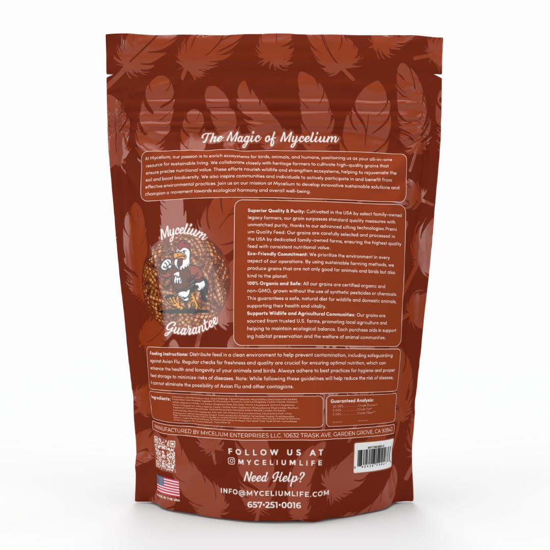 Mycelium Poultry Super Flock Food | High Protein Bird Food with Vitamins & Corn for Chicken, Turkey, Duck & Geese | Supports Growth, Egg Production, Feather & Immune Health | 5 lb Bag