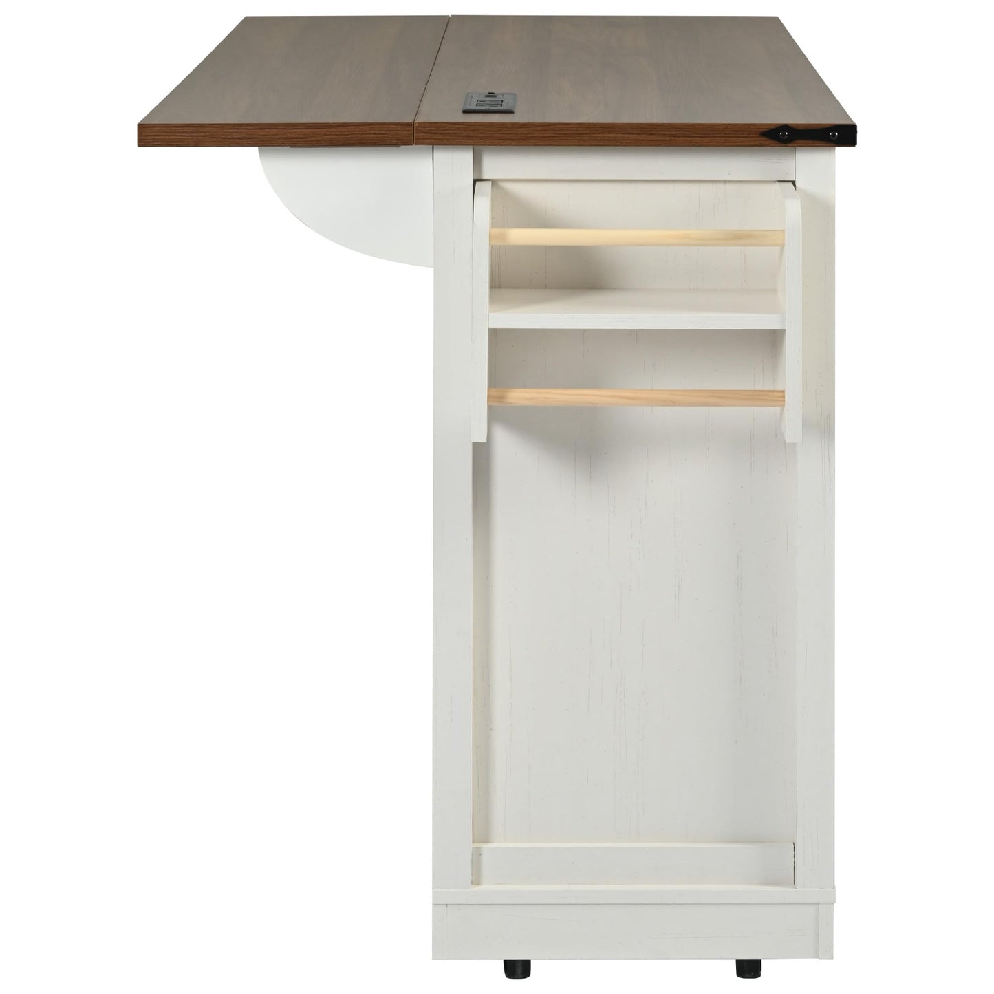 Ball & Cast Farmhouse Kitchen Island Cart with Power Outlet,2 Sliding Barn Doors,3 Adjustable Shelves,Dining Storage Island W/Drop Leaf,Spice Rack,Rolling Cart on Wheels,for Kitchen,Dining Room,White