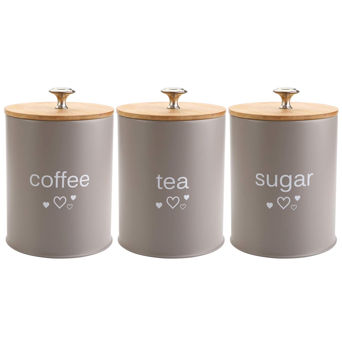 Fasmov Set of 3 Kitchen Canister Set, Coffee, Sugar, and Tea Storage Container Jars with Bamboo Lids for storing Sugar, Coffee and Tea, Gray
