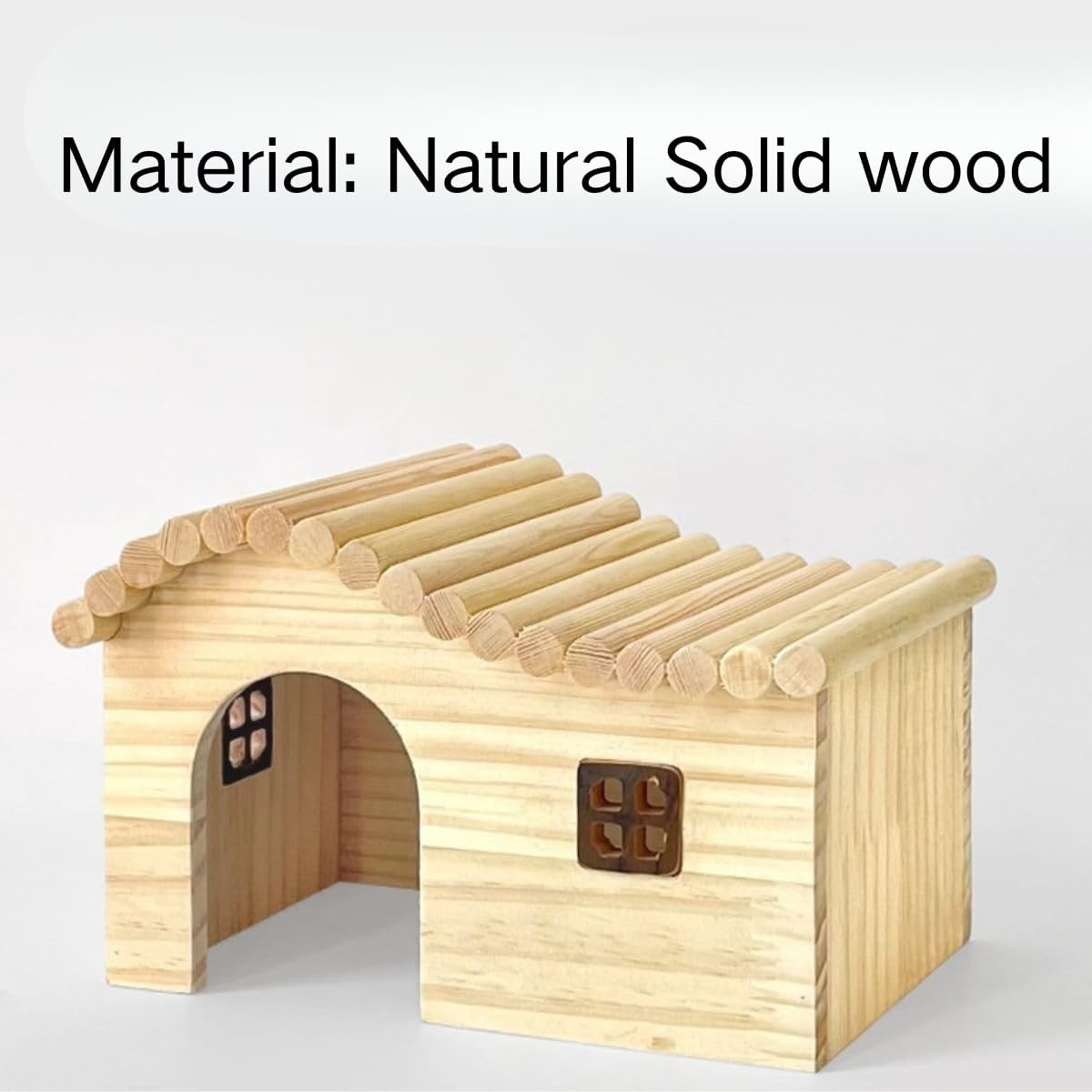 Guinea Pig Wood Hideout Hut with Window Small Animal Wooden House for Rat Chinchilla Hedgehog Hamster Rabbit Bunny (Small)