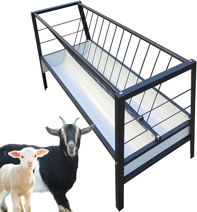 Pasture Feeder Black, 5-Feet Long, 77 Gallon Capacity Livestock Feeder with Deeper Feeding Pan, All Steel Frame, Easy to Assemble and Carry, Feeding Goats, Sheep for Farms, Sheep Sheds