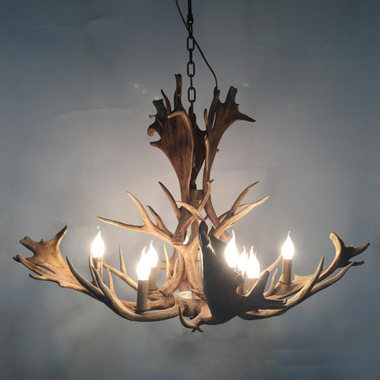 MIXL - Large Resin Deer Antler Chandelier,8-Lights Deer Horn Pendant Light,Rustic Kitchen Island Lighting,Farmhouse Style Chandelier for Hotel Dining Room and Foyer