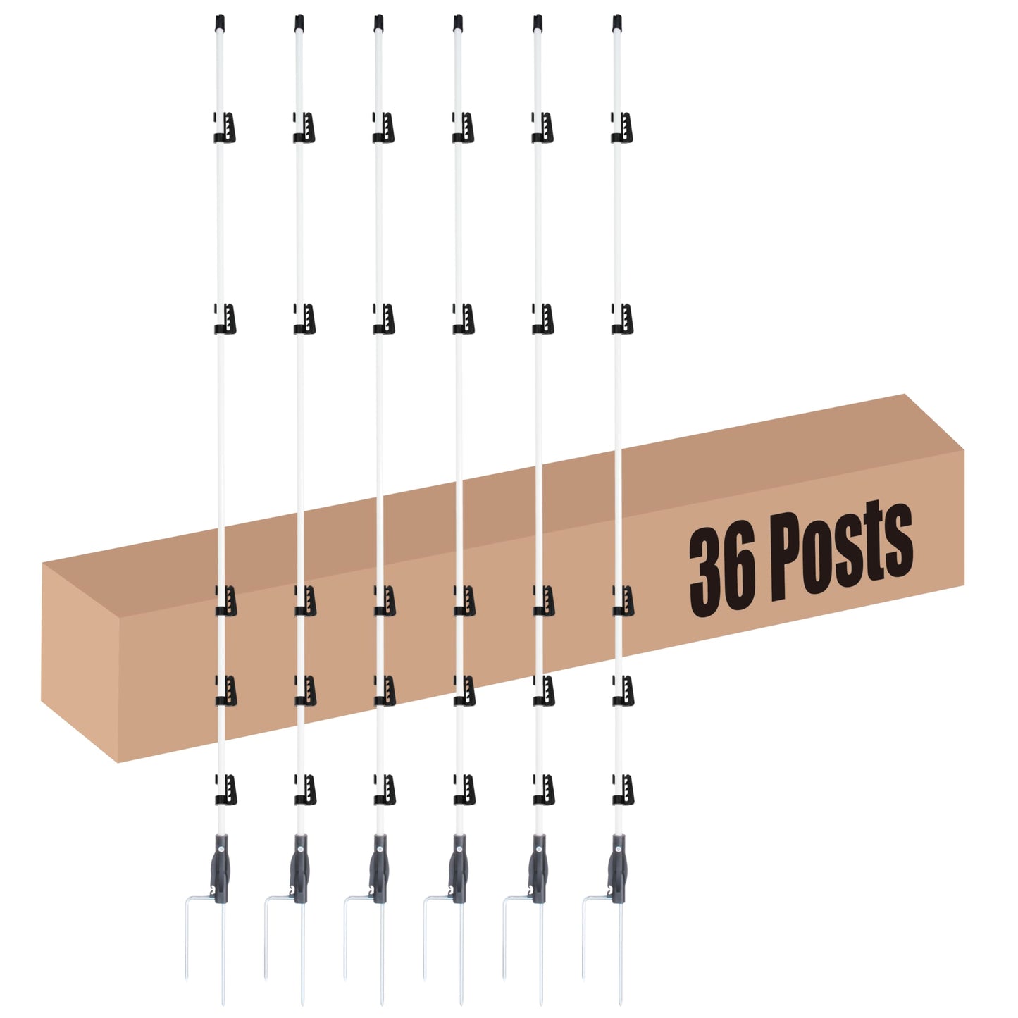 60'' Fiberglass Electric Fence Posts with Double Spikes for Animals, Garden Protection, etc. - 36 Posts Come with 180 Clips