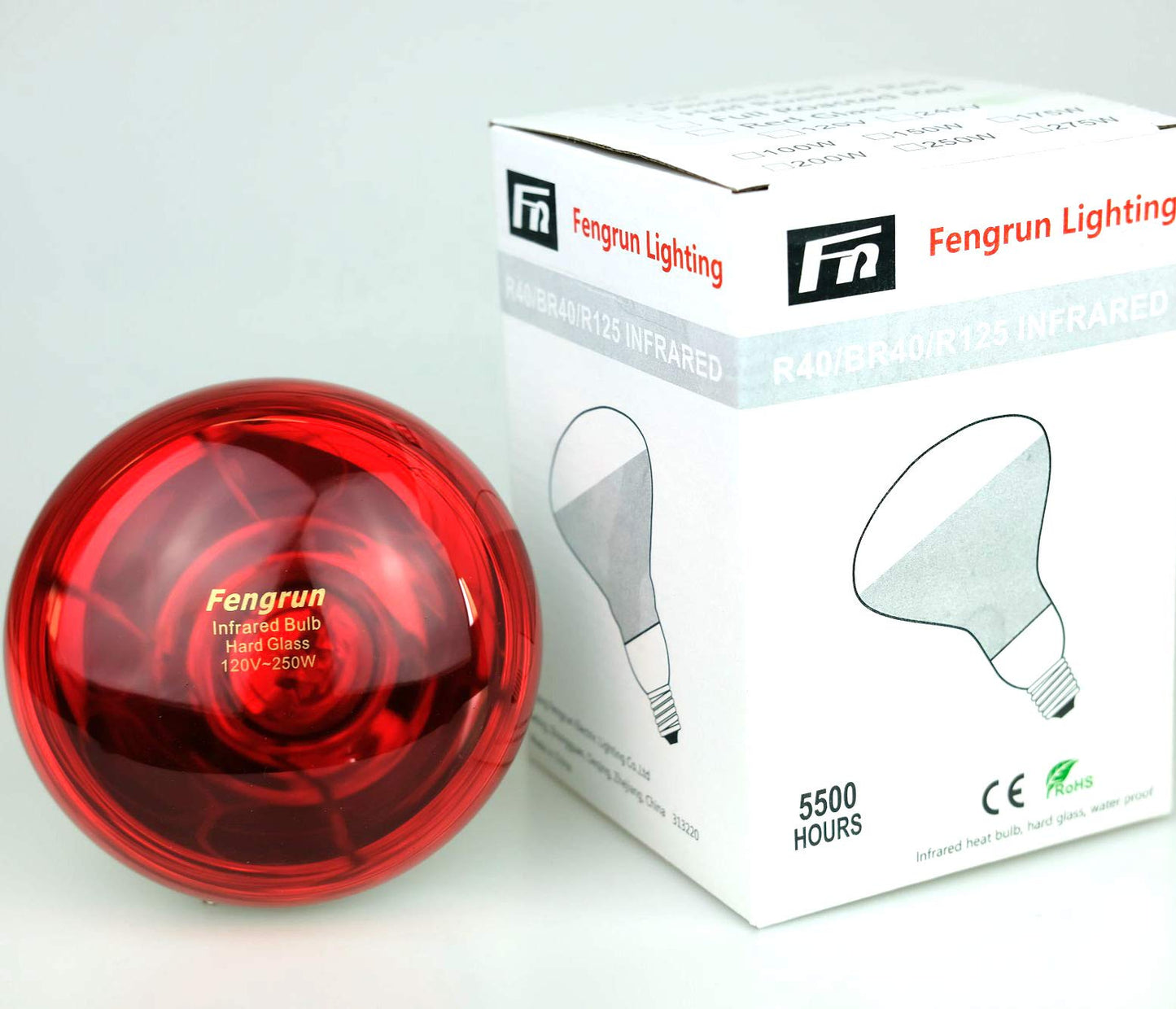 Fengrun 150W Infrared Heat Lamp Bulb Red Hard Explosion-Proof Glass Infrared Bulb for Chicken Pig Farm Pets Warming Bathroom (150W,120V)