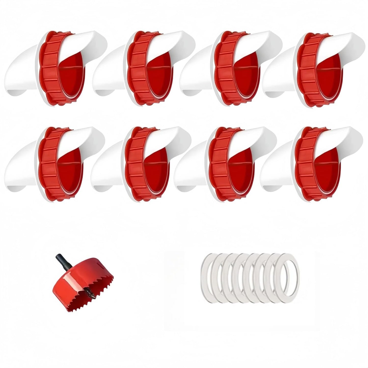 DIY Chicken No Waste Automatic Poultry Chicken Feeder Port 8 Ports 1 Hole Saw with Covers Gravity Feed Kit,Rain Proof Chicken Feeder/Plastic Poultry Feeder Kit for Buckets Barrels Bins Troughs