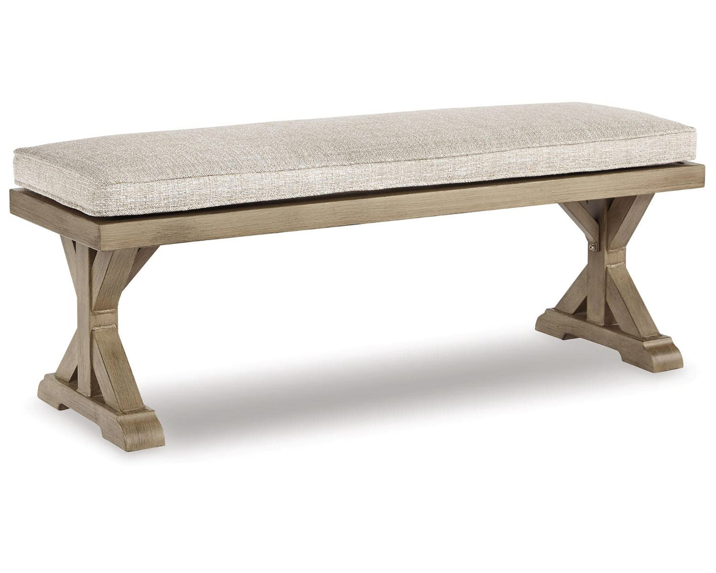Signature Design by Ashley Beachcroft Patio Farmhouse Outdoor Upholstered Dining Bench, Beige
