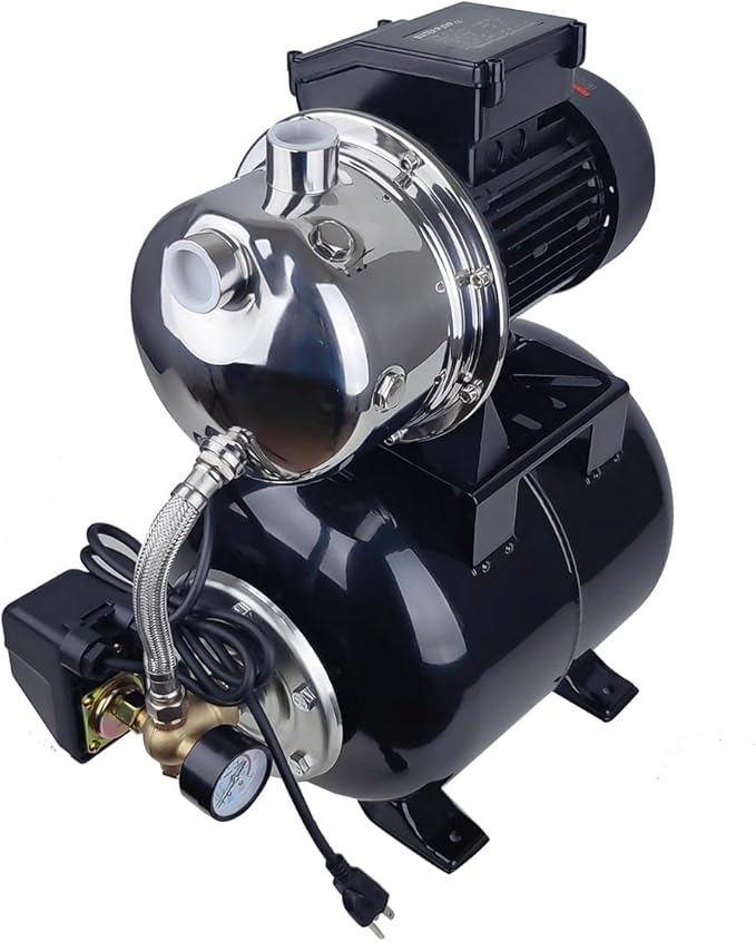 1.6HP Shallow Well Pump with Pressure Tank, 3400L/H, 110V,Stainless Steel Irrigation Jet Pump, 157.5F Centriffugal Pump, Automatic Water Booster Jet Pump for Home, Garden, Lawn