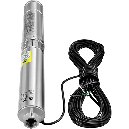 VEVOR Deep Well Submersible Pump, 2HP/1500W 230V/60Hz, 37GPM Flow 427 ft Head, with 33 ft Electric Cord, 4 inch Stainless Steel Water Pumps for Industrial, Irrigation & Home Use, IP68 Waterproof Grade