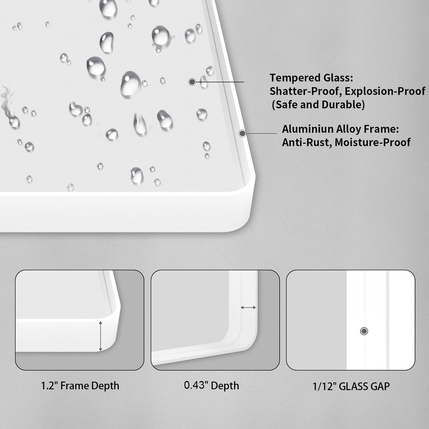 LOAAO 55x36 Inch White Metal Framed Bathroom Mirror for Wall, White Bathroom Vanity Mirror Farmhouse, Large Rounded Rectangle Mirror, Anti-Rust, Tempered Glass, Hangs Horizontally or Vertically
