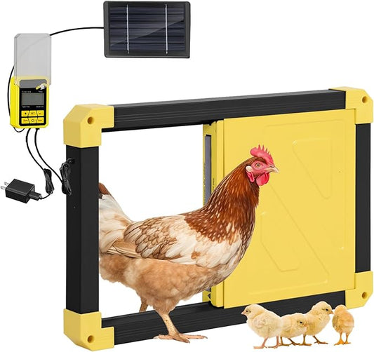 Automatic Chicken Coop Door Opener with Heating and Anti-Pinch Function Solar Powered Auto Chicken House Run Door (Black)