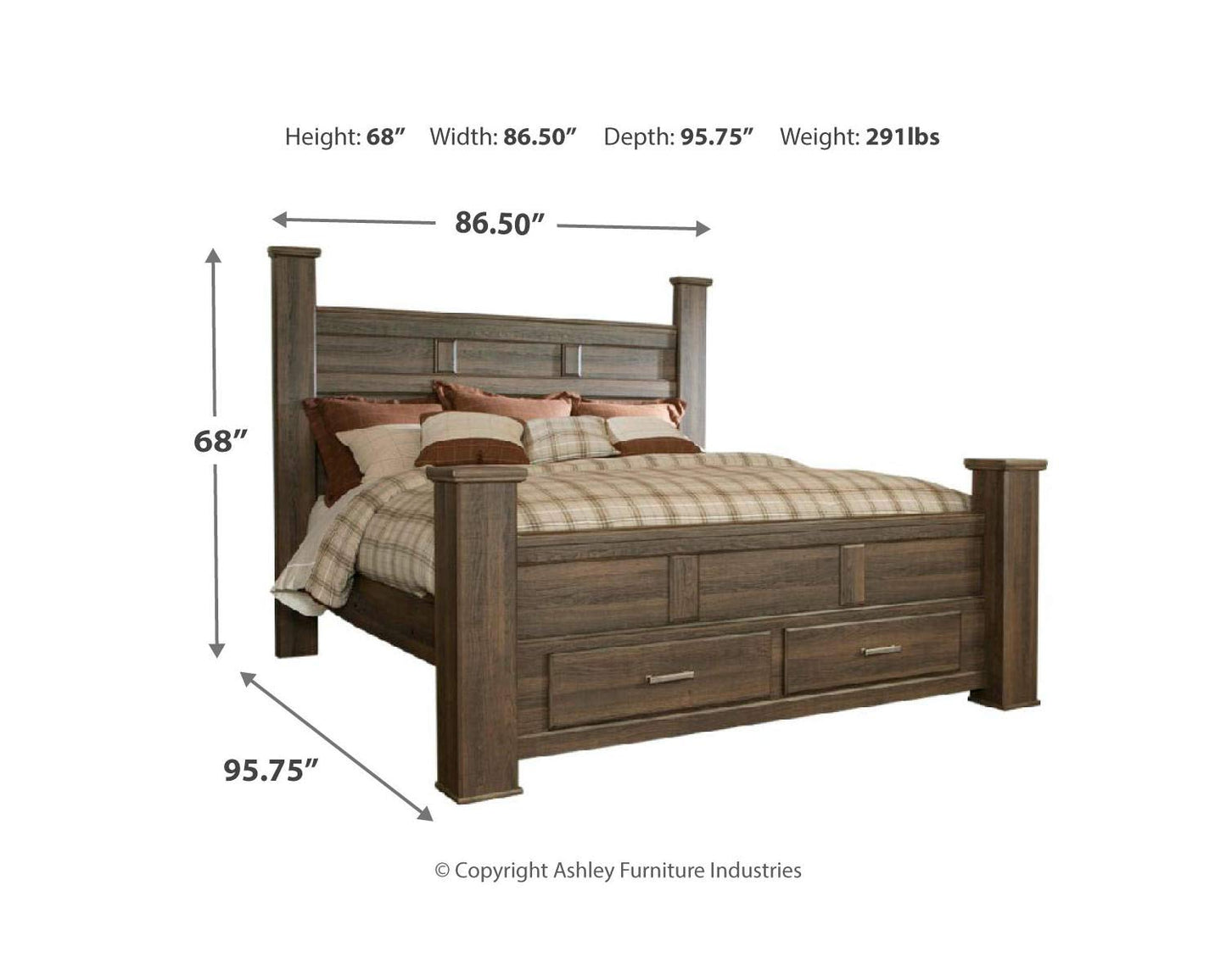 Signature Design by Ashley Juararo Rustic Poster Headboard ONLY, King/California, Weathered Brown