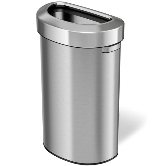 iTouchless 23 Gallon Stainless Steel Semi-Round Open Top Trash Can and Recycle Bin, 87 Liter, Slim and Space-Saving Design for Home, Office, Kitchen, Restaurant, Restroom, Large Capacity