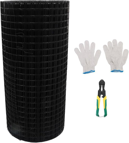 LABLT 24 in x 100 ft Hardware Cloth, 1 in Chicken Wire Fence with Pliers and Glove for Chicken Coop Fences and Poultry Animal Netting (16 Gauge, Black)
