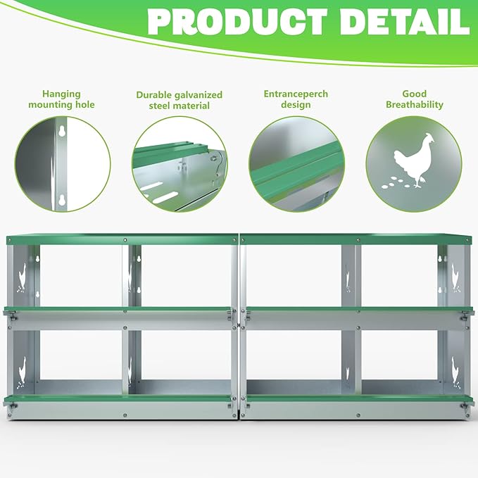 Chicken Nesting Boxes, 8 Hole Nesting Box for Laying Eggs, Heavy Duty Metal Nest Boxes for Chicken and Poultry to Collect Eggs, Chicken Laying Boxes Hens Chicken Coop Box