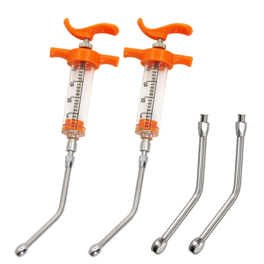 2 Pieces Goat Syringe with 4 Drench Nozzle Adjustable Dosage ,Reusable Drench Syringe for Sheep ,Dog,Goat,Pig, Cat Feeding Supplies(20ML)