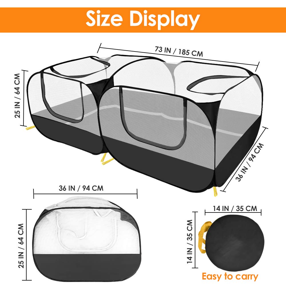 SlowTon Small Animals Playpen, Portable Large Chicken Run Coop with Detachable Bottom Breathable Transparent Mesh Walls, Foldable Pet Enclosure for Puppy Kitten Rabbits Indoor Outdoor(B,Flat Top)