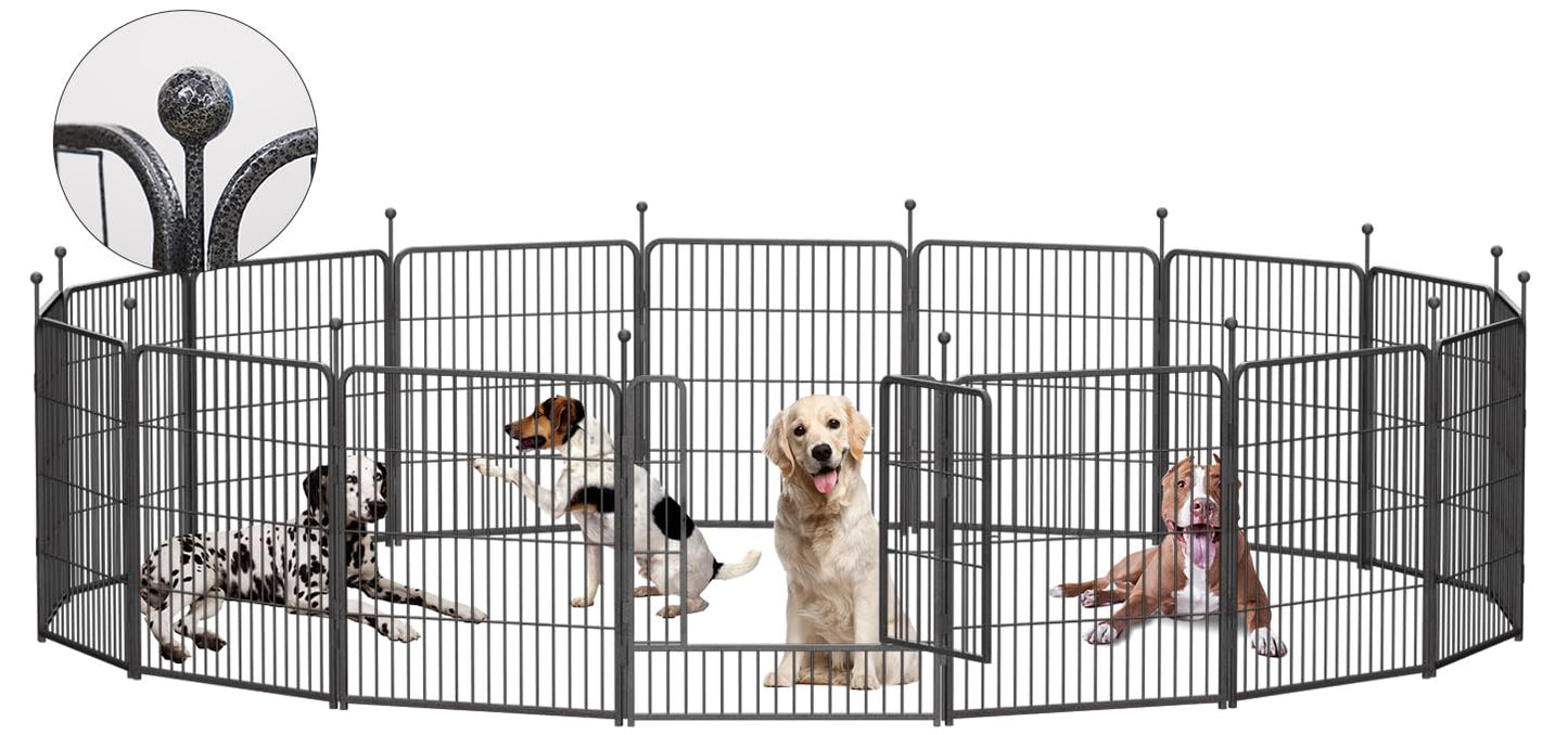 Dog Playpen,32/40/45 Inch Height in Heavy Duty, Folding Indoor Outdoor Anti-Rust Dog Exercise Fence, Portable Pet Playpen with Door for Large Medium Small Dogs and Pet (16 Panels, 32 Inch) Silver
