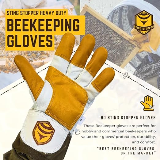 Sting Stopper Heavy Duty Beekeeping Gloves Men Women, Goat Skin Bee Gloves with Short Canvas Cuffs, Sting Proof Bee Keeping Gear | Beekeeper White, 3X-Large