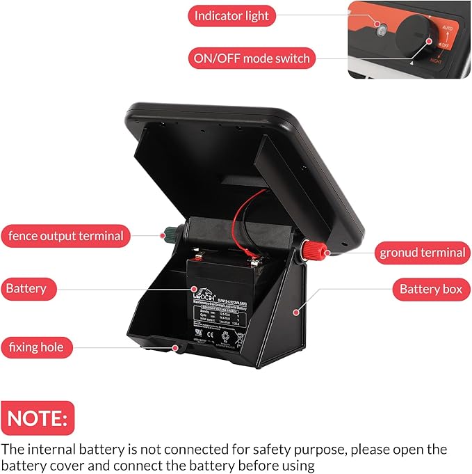 MINI400 20 Miles Solar Electric Fence Charger with Day/Night Mode 0.3J Output Energy Electric Fence Energizer
