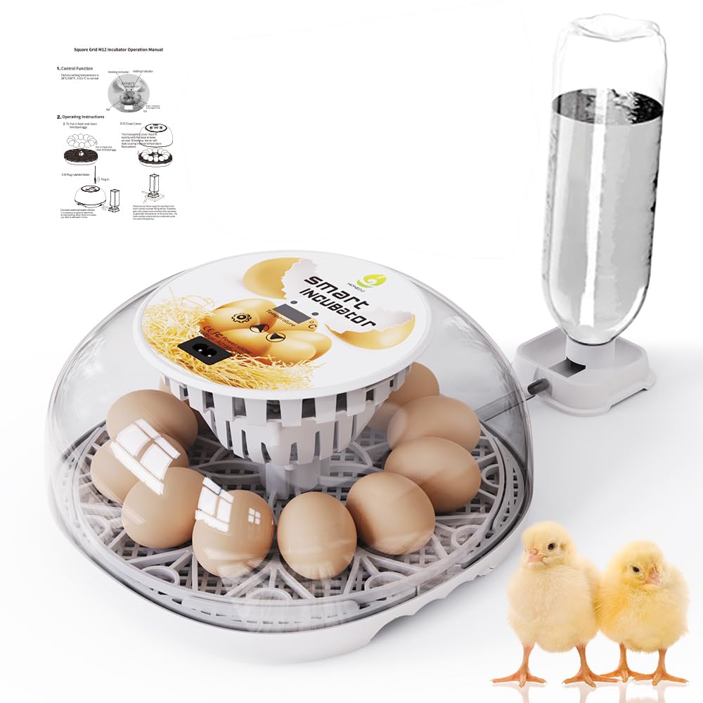 12 Automatic Egg Incubators for Hatching Eggs Whith Smart Temperature Control, Auto Turner, LED Candling for Chicken, Duck, Quail Eggs (12-Blue)