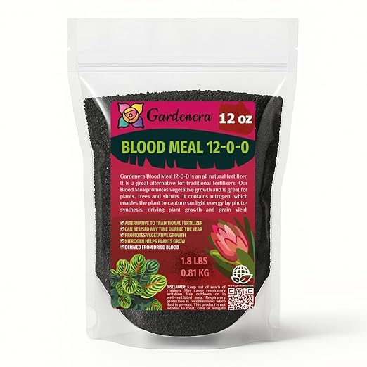 𝐁𝐄𝐒𝐓𝐒𝐄𝐋𝐋𝐄𝐑 Organic Blood Meal Fertilizer by Gardenera - 12-0-0 NPK - All-Natural Plant Food Source of Nitrogen for Organic Gardening, Flowers, Vegetables, Trees & Shrubs [12 OZ]
