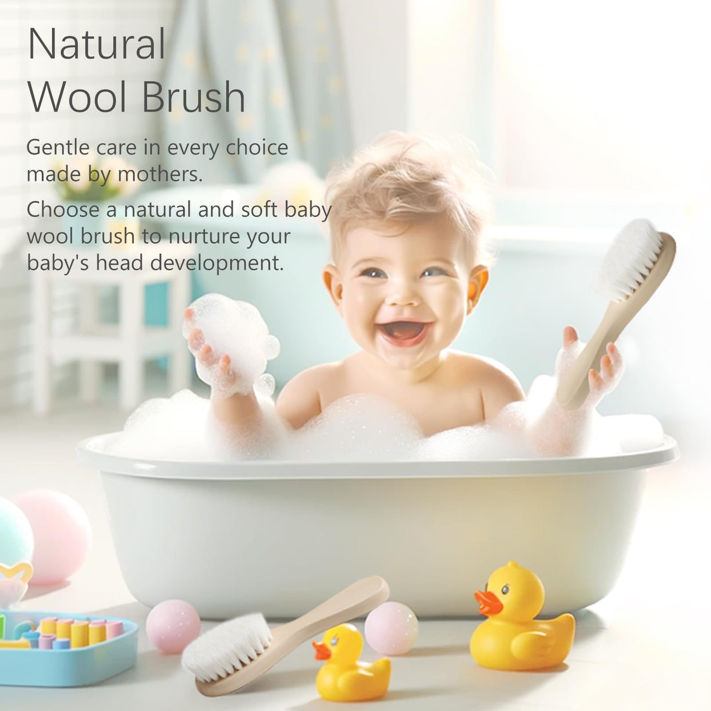 Jaasuee Baby Bath Grooming Kit Natural Wooden Hairbrush with Gentle Goat Bristles, Pear Wood Comb, and Soothing Massage Brush for Babies, Toddlers, and Kids