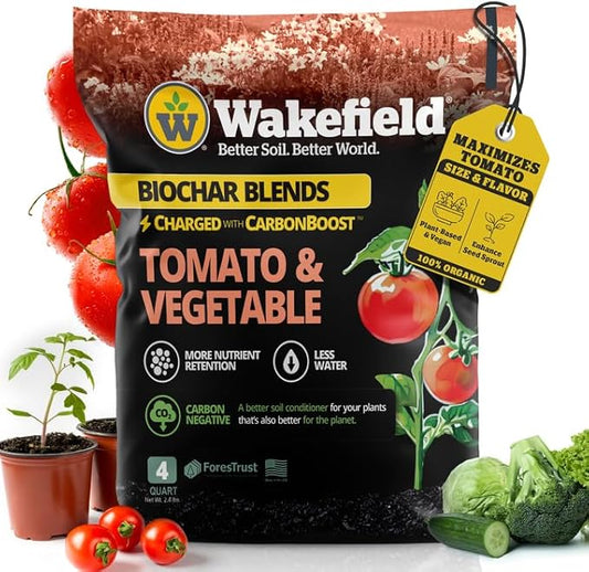 Wakefield Premium Biochar Blend – Organic Potting Soil for Vegetables, Tomatoes & Gardens – Potting Mix Enriched with Humic Acid & CarbonBoost – Versatile Top Soil for Indoor & Outdoor Plants-4quarts