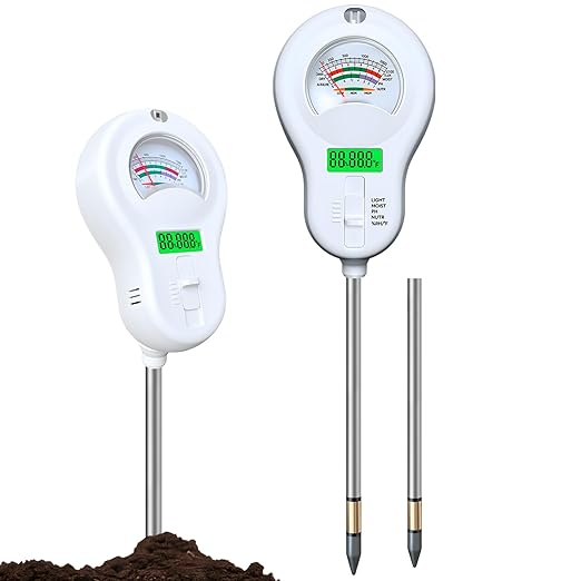 6-in-one Soil Test Kit-Soil Moisture Meter/PH Meter/Fertility/Sunlight Intensity Soil Tester, LCD Air Hygrometer&Temperature Moisture Meter for Plants-Garden, Lawn,Farm,2 Pack Detachable Probe