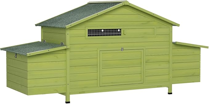 67.7" Large Wooden Chicken Coop for 4-6 Chickens,Outdoor Hen House Poultry Pet Hutch Cage with 2 Free-Range Doors,2 Side Nesting Boxes and Sliding Tray,Green