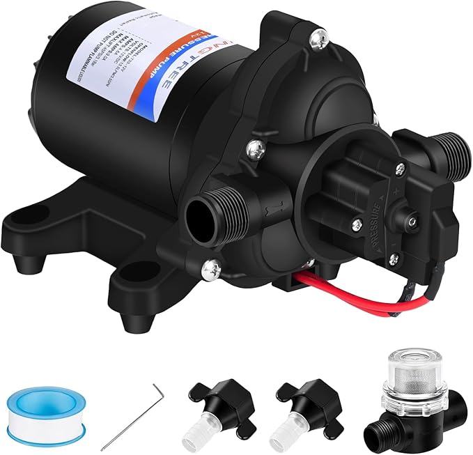 YOUNGTREE 12V RV Fresh Water Pressure Pump 3.5 GPM 45PSI On Demand 12Volt Water Diaphragm Pump with Pressure Switch for RV Boat Marine Sprayer Camper Shower