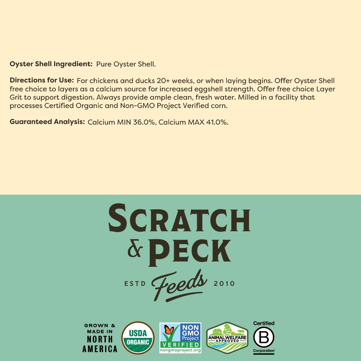 Scratch and Peck Oyster Shell Supplement - 4 lb Bag - Natural Calcium Boost for Healthy Eggshells in Chickens and Ducks, Sustainably Sourced Pure Flaked Oyster Shell