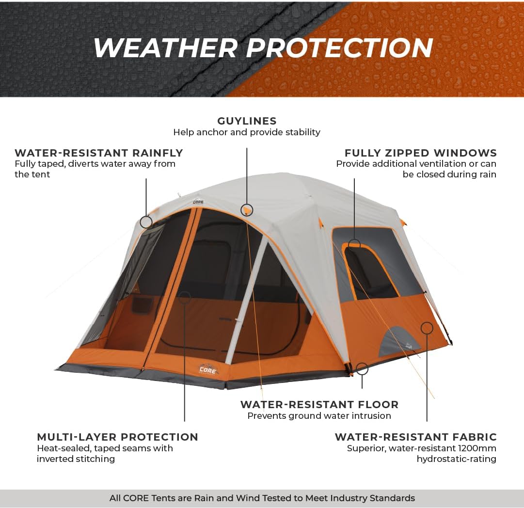 CORE 6 Person Cabin Tent with Screen Room | Portable Family Tent with Carry Bag for Outdoor Car Camping | Included Gear Loft for Camping Accessories
