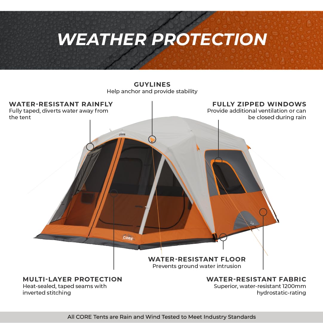 CORE 6 Person Cabin Tent with Screen Room | Portable Family Tent with Carry Bag for Outdoor Car Camping | Included Gear Loft for Camping Accessories