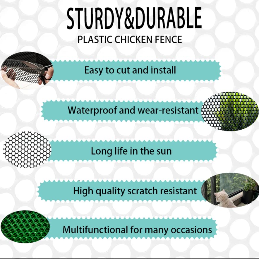 Chicken Wire Fence Mesh, Plastic Hexagonal Fencing for Gardening with Zip Ties, 15.7IN x 10FT Black Poultry Fencing,Garden Netting, Chicken Wire Frame for Crafts, Floral Netting