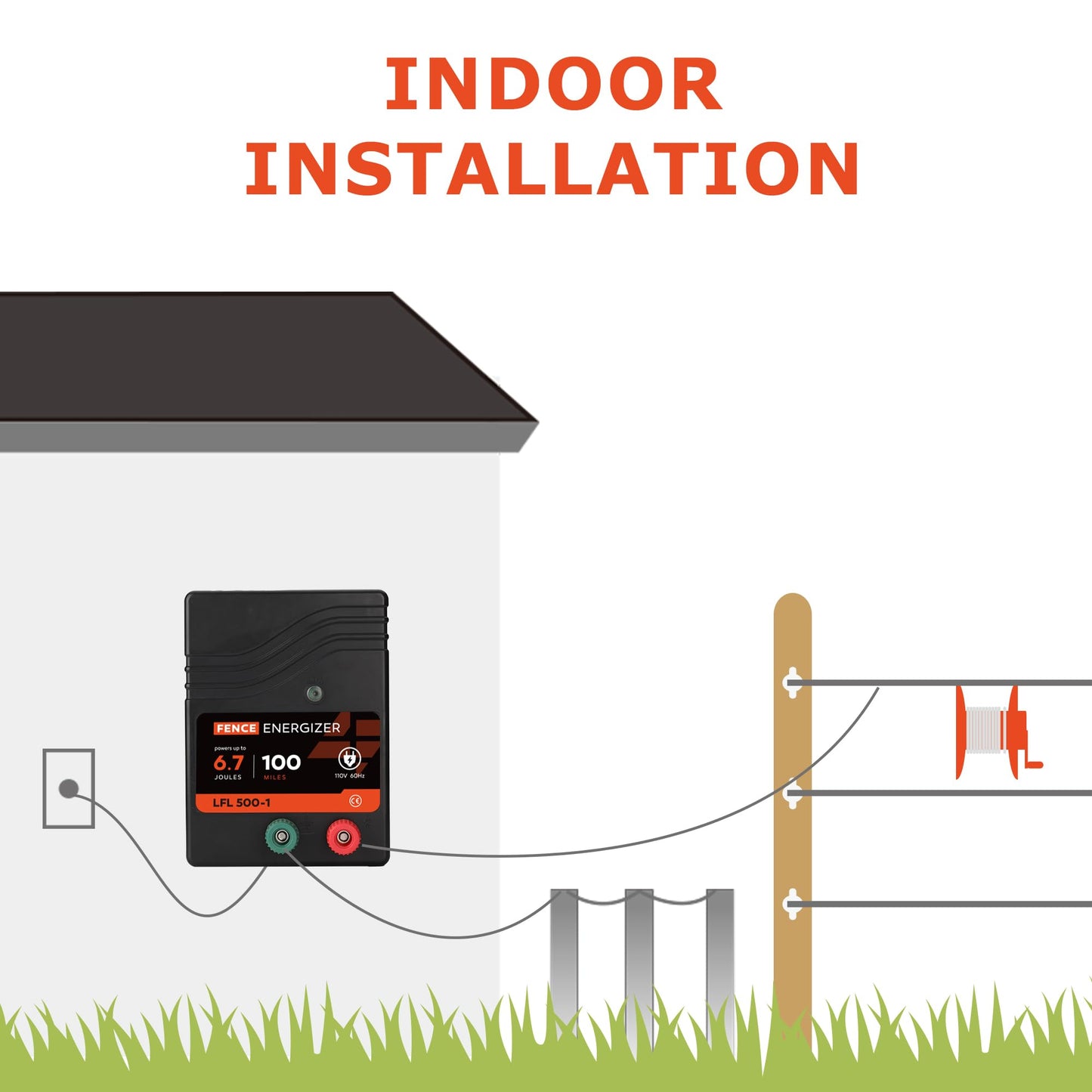 Electric Fence Charger AC Powered 100 Miles 300 Acres, 110 Volt 6.7 Joule Plug-in Electric Fence Energizer, Output Voltage Max 10.2 kV for Livestock, Preventing Predators from Intruding