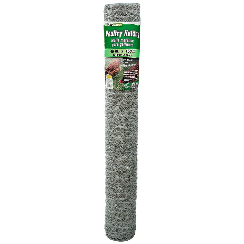 YARDGARD Chicken Wire 2 Inch Mesh 48 Inch X 150 Foot 20 Gauge Galvanized Steel Wire Fence Ideal for Crafting, Garden Protection, Bird Enclosures, Chicken Coops, Poultry Netting and Rabbit Fencing