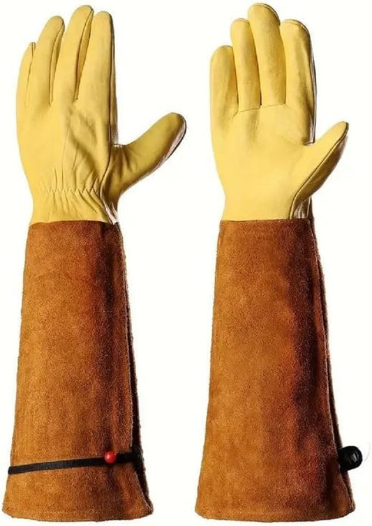 Long Gardening Gloves for Thorn Proof,Rose Pruning Cowhide Leather Garden Gloves for Cactus, Rose and Blackberry