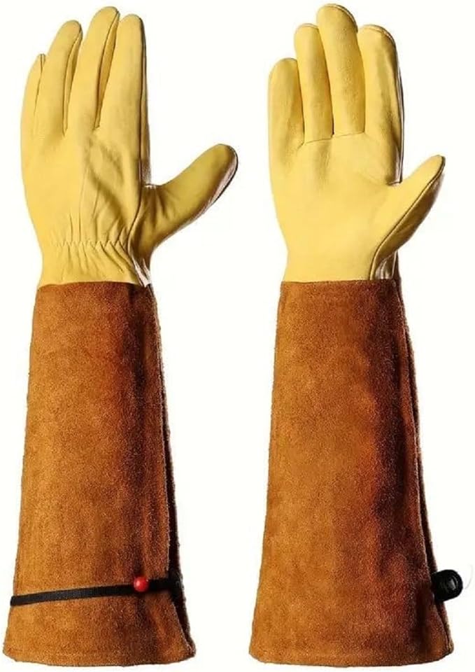 Long Gardening Gloves for Thorn Proof,Rose Pruning Cowhide Leather Garden Gloves for Cactus, Rose and Blackberry