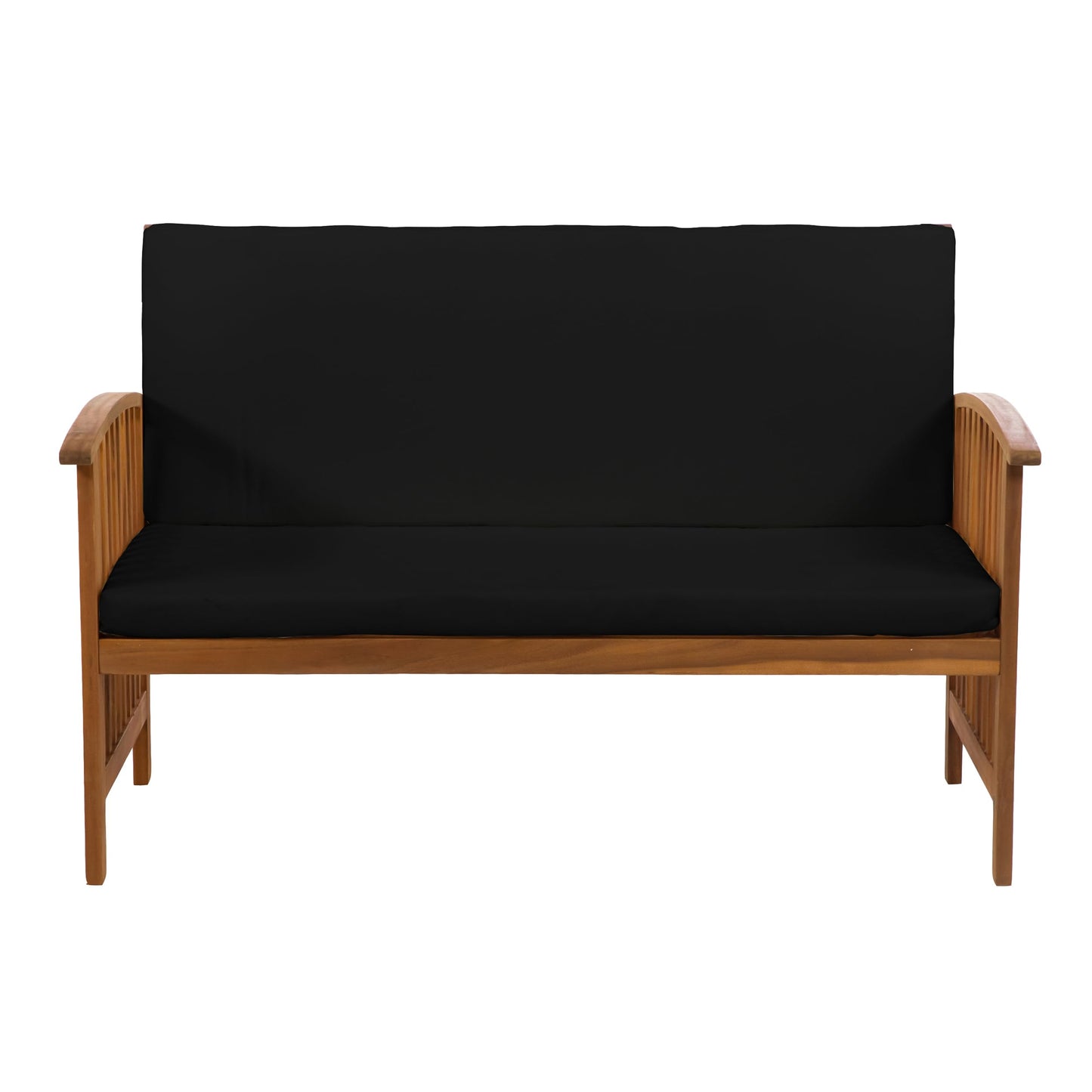 Greemotion Kyushu Farmhouse Acacia Wood 4-Piece Patio Set with Weather-Resistant, Include Tie-Back Cushions for Deck, Backyard, Lawn, Garden, Black and Natural Brown