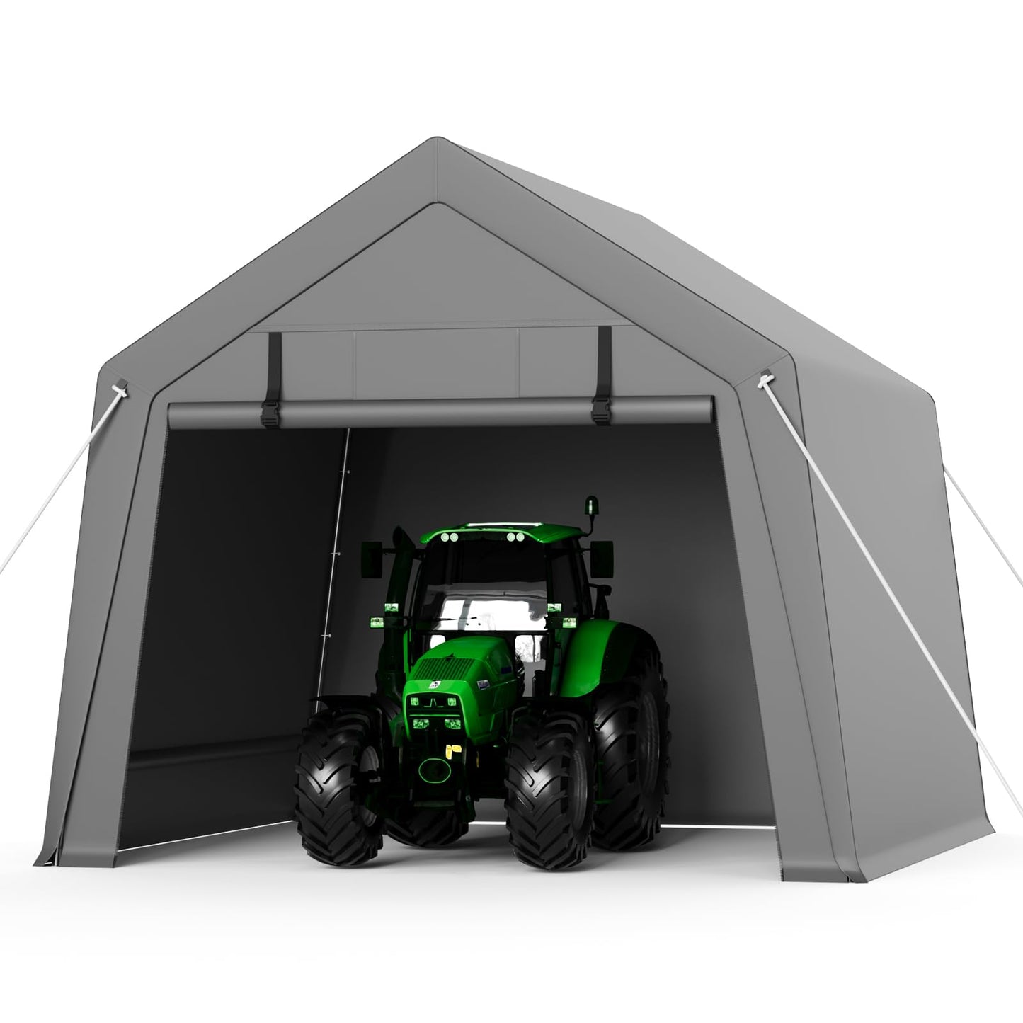 GAOMON 10'x10' Outdoor Portable Garage, Waterproof & UV-Resistant Storage Shed with 2 Roll-Up Doors, Carport Tent for Motorcycle, Bike, and Tools, Gray