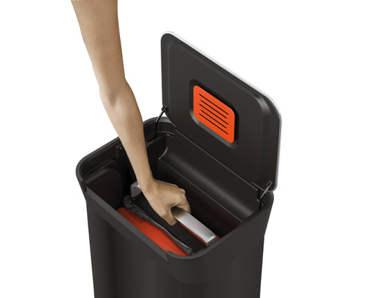 Joseph Joseph Intelligent Waste Titan Trash Can Compactor with Odor Filter, Compacts up to 3X Trash, 30L/7.9 Gallons, Black