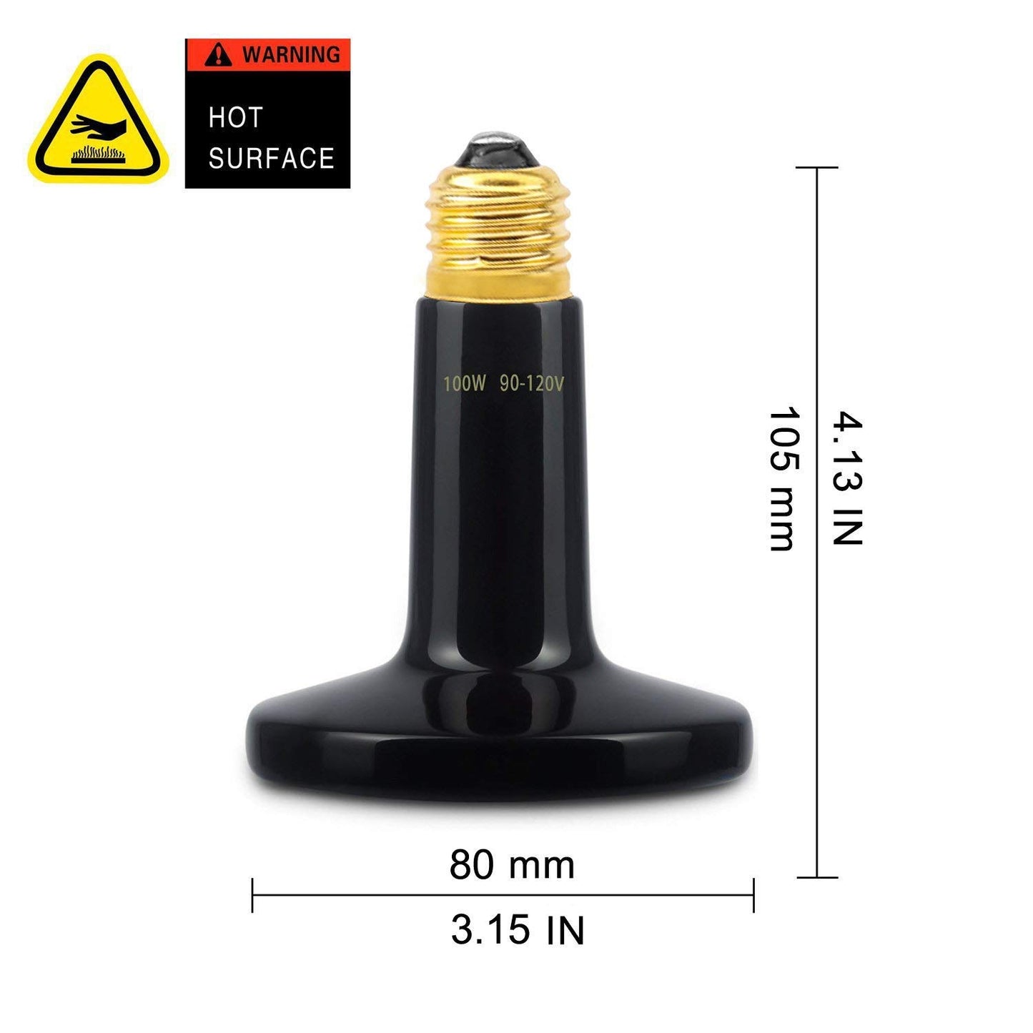 OMAYKEY 100W 2 Pack Ceramic Heat Lamp Bulb Infrared Reptile Heat Emitter Heater Lamps Bulbs for Brooder Coop Chicken Lizard Bearded Dragon Turtle Snake Aquarium, No Light Emitted No Harm (ETL Listed)