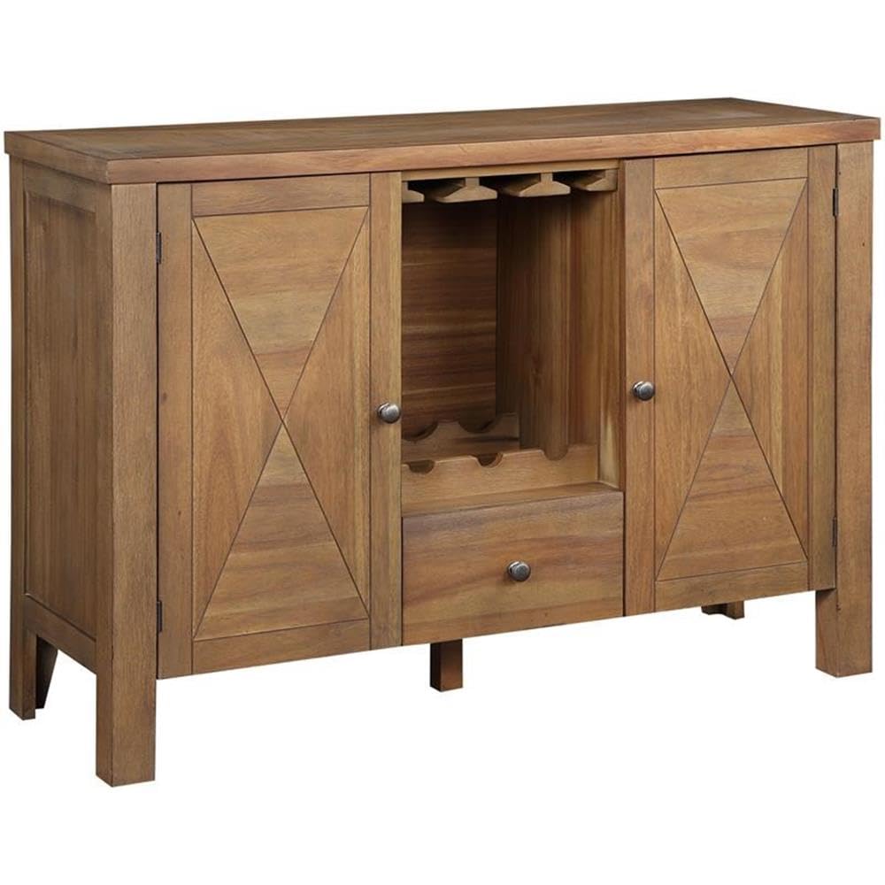 Acme Pascaline 1-Drawer Wooden Server with 2 Doors in Gray Fabric and Oak